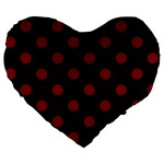 Polka Dots - Burgundy Red on Black Large 19  Premium Flano Heart Shape Cushion