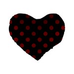 Polka Dots - Burgundy Red on Black Standard 16  Premium Heart Shape Cushion