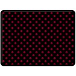 Polka Dots - Burgundy Red on Black Double Sided Fleece Blanket (Large) (Two Sides)