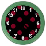 Polka Dots - Burgundy Red on Black Color Wall Clock