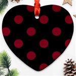 Polka Dots - Burgundy Red on Black Heart Ornament (Two Sides)