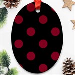 Polka Dots - Burgundy Red on Black Ornament (Oval)