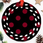 Polka Dots - Burgundy Red on Black Round Filigree Ornament (Two Sides)
