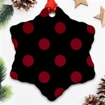 Polka Dots - Burgundy Red on Black Snowflake Ornament (Two Sides)