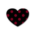 Polka Dots - Burgundy Red on Black Heart Coaster (4 pack)