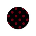 Polka Dots - Burgundy Red on Black Rubber Coaster (Round)