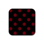 Polka Dots - Burgundy Red on Black Rubber Coaster (Square)