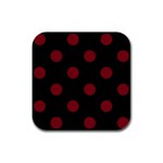 Polka Dots - Burgundy Red on Black Rubber Square Coaster (4 pack)
