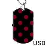 Polka Dots - Burgundy Red on Black Dog Tag USB Flash (Two Sides)