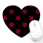 Polka Dots - Burgundy Red on Black Heart Mousepad