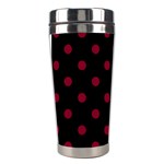 Polka Dots - Burgundy Red on Black Stainless Steel Travel Tumbler