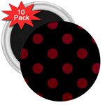 Polka Dots - Burgundy Red on Black 3  Magnet (10 pack)