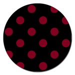 Polka Dots - Burgundy Red on Black Magnet 5  (Round)