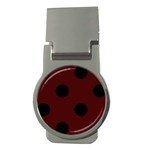 Polka Dots - Black on Bulgarian Rose Red Money Clip (Round)