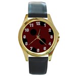 Polka Dots - Black on Bulgarian Rose Red Round Gold Metal Watch