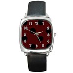 Polka Dots - Black on Bulgarian Rose Red Square Metal Watch