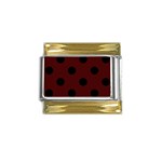 Polka Dots - Black on Bulgarian Rose Red Gold Trim Italian Charm (9mm)