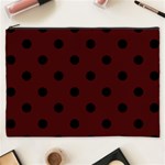 Polka Dots - Black on Bulgarian Rose Red Cosmetic Bag (XXXL)