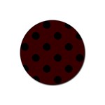 Polka Dots - Black on Bulgarian Rose Red Rubber Round Coaster (4 pack)