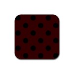 Polka Dots - Black on Bulgarian Rose Red Rubber Coaster (Square)