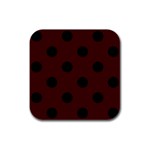 Polka Dots - Black on Bulgarian Rose Red Rubber Square Coaster (4 pack)