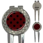 Polka Dots - Black on Bulgarian Rose Red 3-in-1 Golf Divot