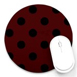 Polka Dots - Black on Bulgarian Rose Red Round Mousepad