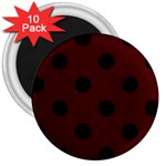 Polka Dots - Black on Bulgarian Rose Red 3  Magnet (10 pack)
