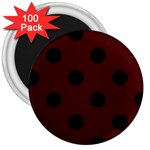 Polka Dots - Black on Bulgarian Rose Red 3  Magnet (100 pack)