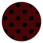 Polka Dots - Black on Bulgarian Rose Red Magnet 5  (Round)