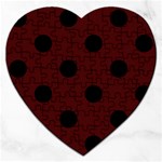 Polka Dots - Black on Bulgarian Rose Red Jigsaw Puzzle (Heart)