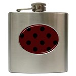 Polka Dots - Black on Bulgarian Rose Red Hip Flask (6 oz)