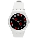 Polka Dots - Bulgarian Rose Red on Black Round Plastic Sport Watch (M)