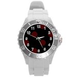 Polka Dots - Bulgarian Rose Red on Black Round Plastic Sport Watch (L)