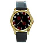 Polka Dots - Bulgarian Rose Red on Black Round Gold Metal Watch