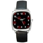 Polka Dots - Bulgarian Rose Red on Black Square Metal Watch