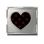 Polka Dots - Bulgarian Rose Red on Black Mega Link Heart Italian Charm (18mm)