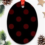 Polka Dots - Bulgarian Rose Red on Black Oval Ornament (Two Sides)