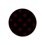 Polka Dots - Bulgarian Rose Red on Black Rubber Coaster (Round)