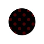 Polka Dots - Bulgarian Rose Red on Black Magnet 3  (Round)