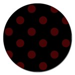 Polka Dots - Bulgarian Rose Red on Black Magnet 5  (Round)