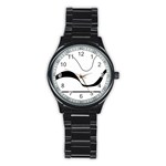 Waves - black and white Stainless Steel Round Watch