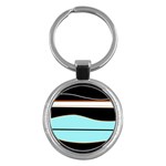 Cyan, black and white waves Key Chains (Round) 