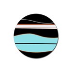 Cyan, black and white waves Rubber Coaster (Round) 