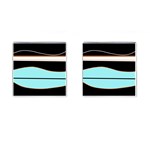 Cyan, black and white waves Cufflinks (Square)