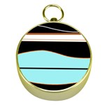 Cyan, black and white waves Gold Compasses