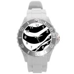 White or black Round Plastic Sport Watch (L)
