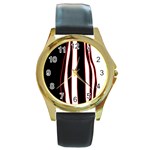 White, red and black lines Round Gold Metal Watch