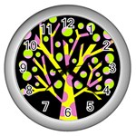 Simple colorful tree Wall Clocks (Silver) 