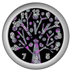 Purple magical tree Wall Clocks (Silver) 